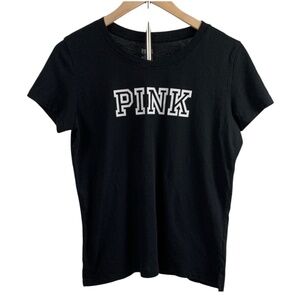 PINK Victoria's Secret Black and White Logo Tee Size M Preppy Casual